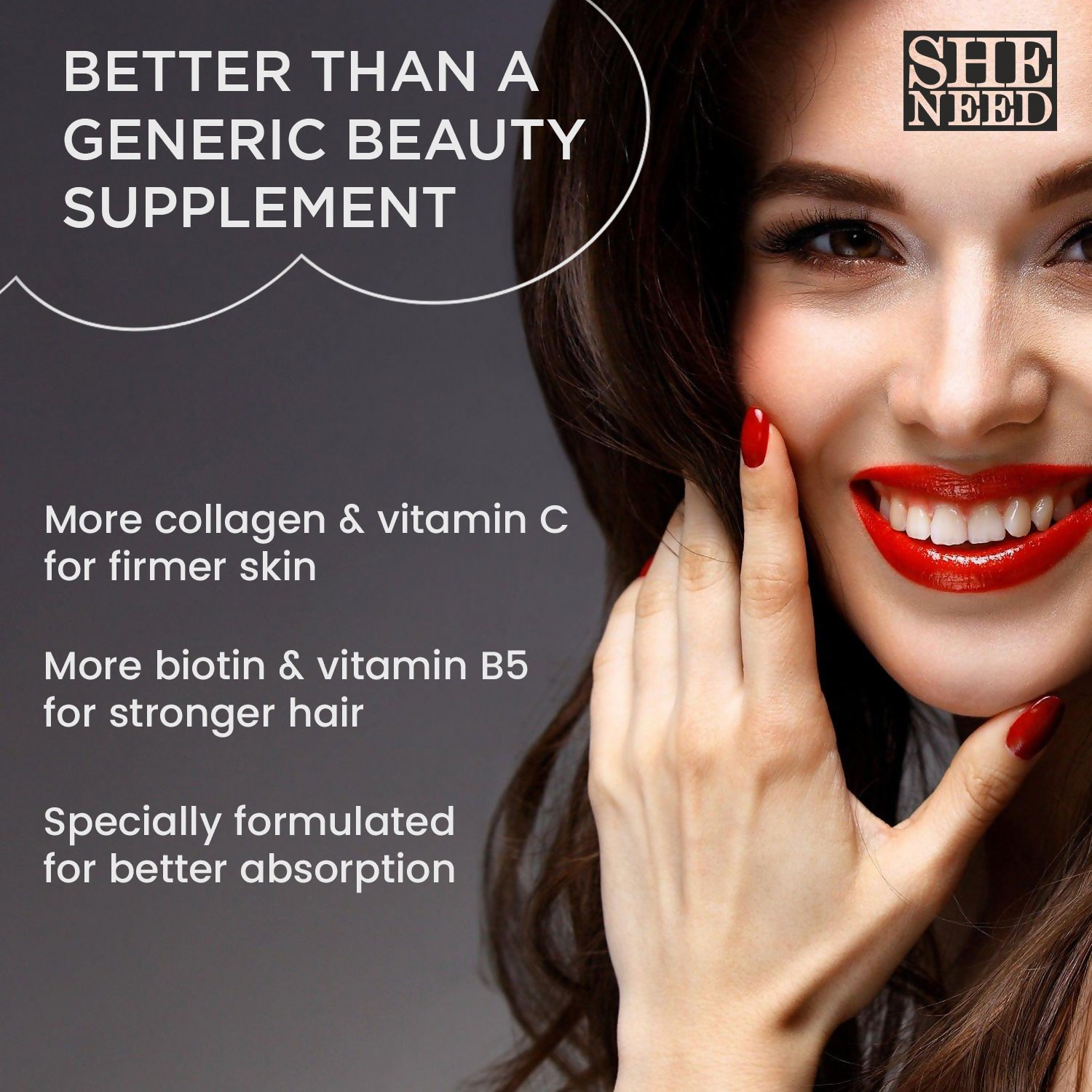 SheNeed Hair, Skin & Nails Vitamins Capsules