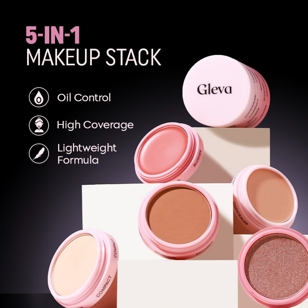 Gleva 5 In 1 Makeup stack Gleva 5 In 1 Makeup stack WIth Concealer, Bronzer, Blusher, Compact & Highlighter Smooth & Blendable Formula - Fair