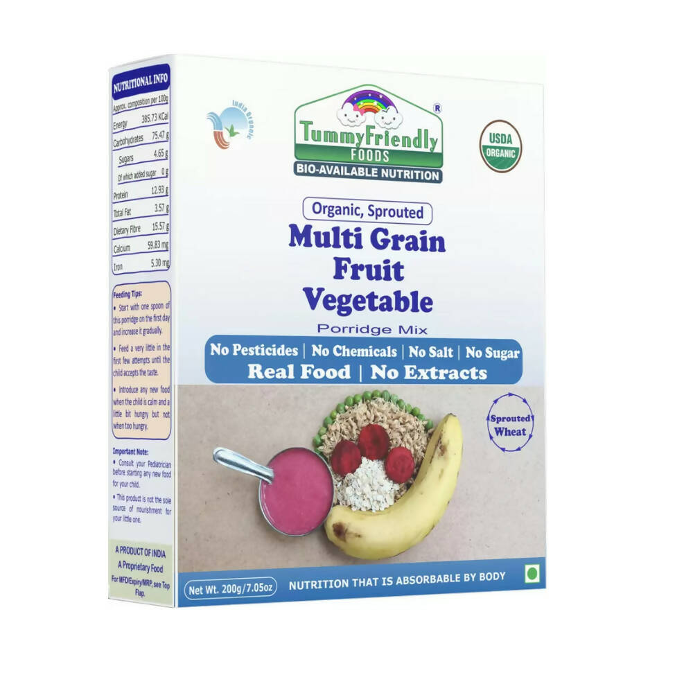 TummyFriendly Foods Organic Multi-Grain, and Sprouted Ragi, Oats, Red Lentil, Banana Porridge Mixes Combo - Drmedicart