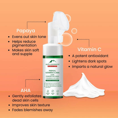Alps Goodness Papaya, Vitamin C & AHA Glow Foaming Face Wash - DrMediCart