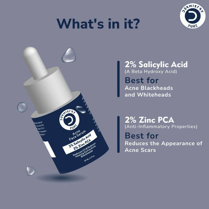 Dermistry Pure 2% Salicylic Acid 2% Zinc Face Serum For Oily Acne Prone Skin Black & Whitehead Scars