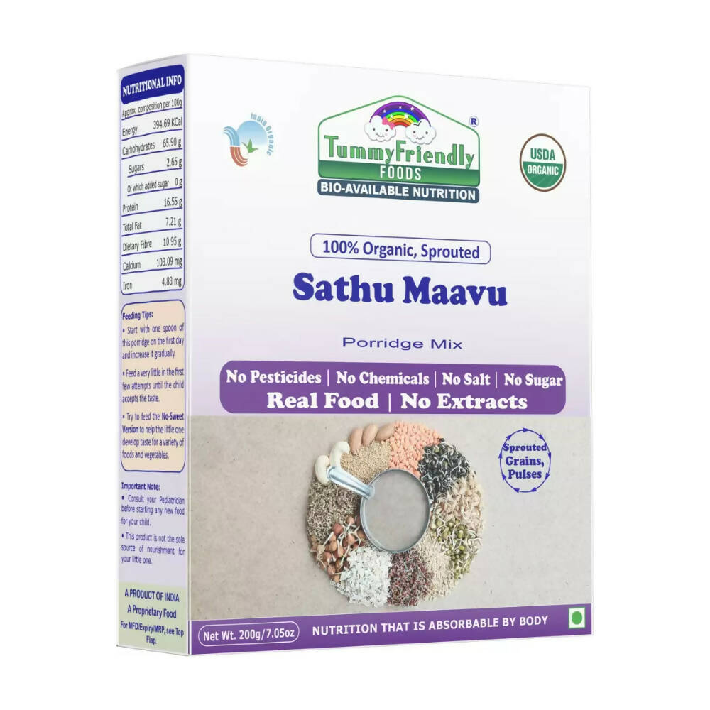 TummyFriendly Foods Organic Sathu Maavu, and Sprouted Ragi, Oats, Red Lentil, Banana Porridge Mixes - Drmedicart