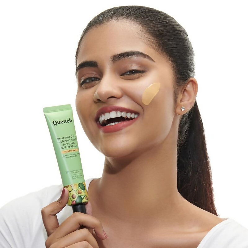 Quench Vitamin E Tinted SPF 50 Sunscreen PA+++ with both Mineral & Chemical Actives (Light Medium)
