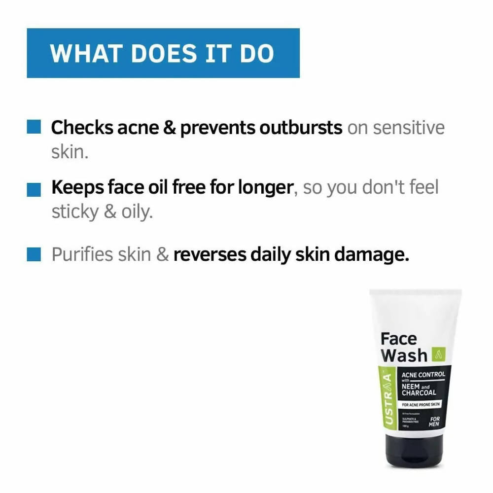 Ustraa Acne Control With Neem Charcoal Face Wash For Men - Drmedicart