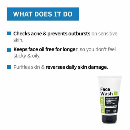 Ustraa Acne Control With Neem Charcoal Face Wash For Men - Drmedicart