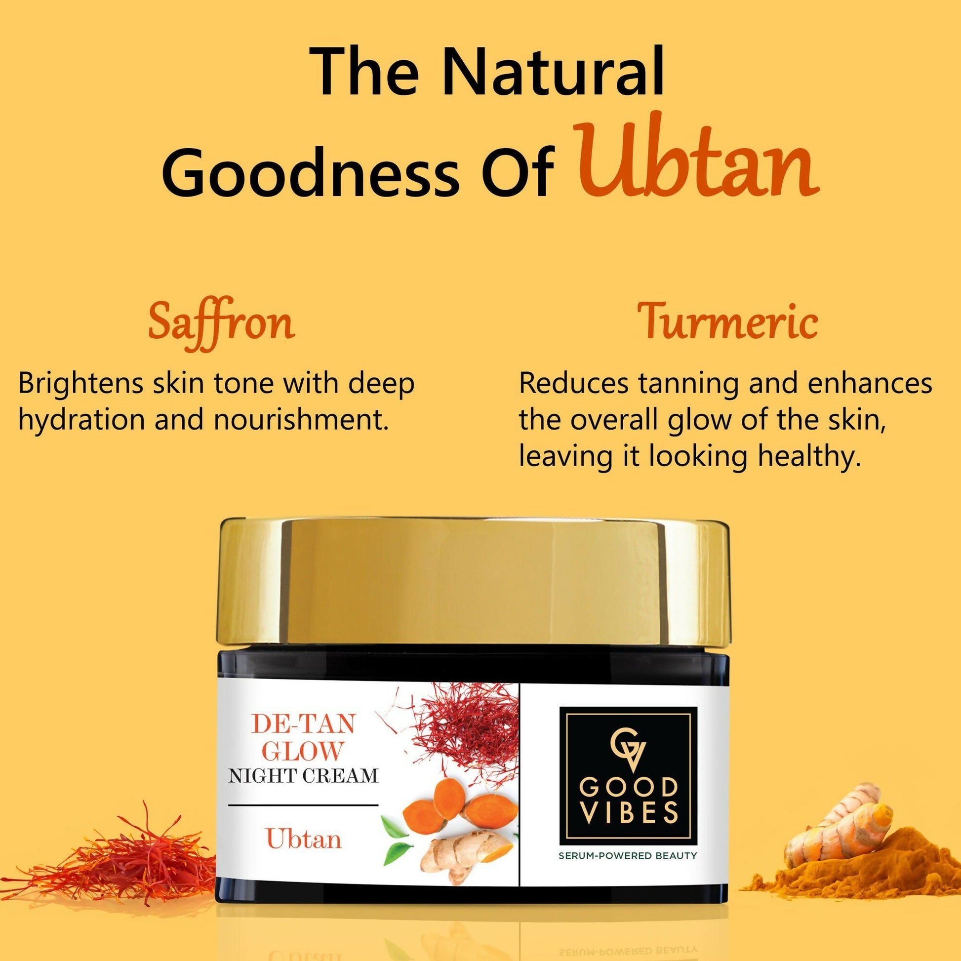 Good Vibes De-Tan Glow Night Cream Ubtan with Power of Serum, Tan free, Brightening, Pigmentation