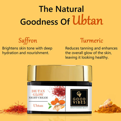 Good Vibes De-Tan Glow Night Cream Ubtan with Power of Serum, Tan free, Brightening, Pigmentation