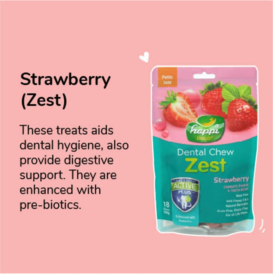 Happi Doggy Vegetarian Dental Chew Zest  - Strawberry