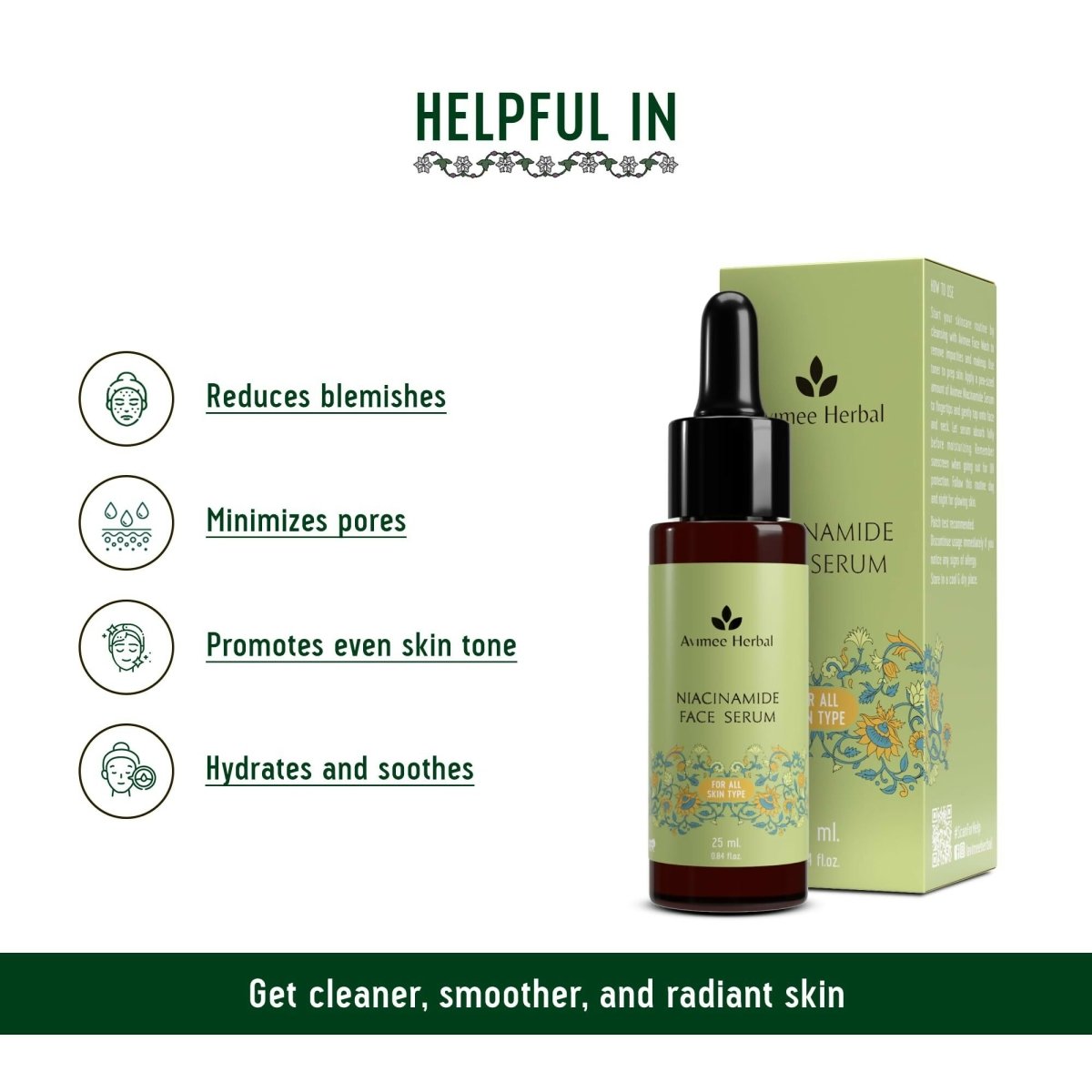 Avimee Herbal Niacinamide Face Serum For Acne Marks, Blemishes & Oil Balancing with Zinc