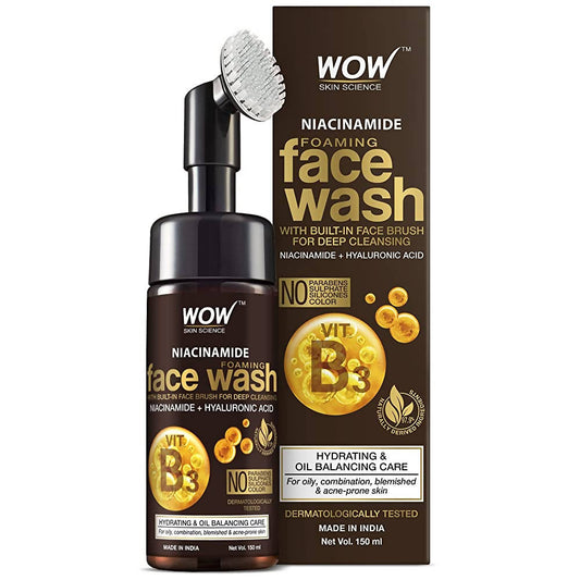 Wow Skin Science Niacinamide Foaming Face Wash With Built-In Brush - DrMediCart