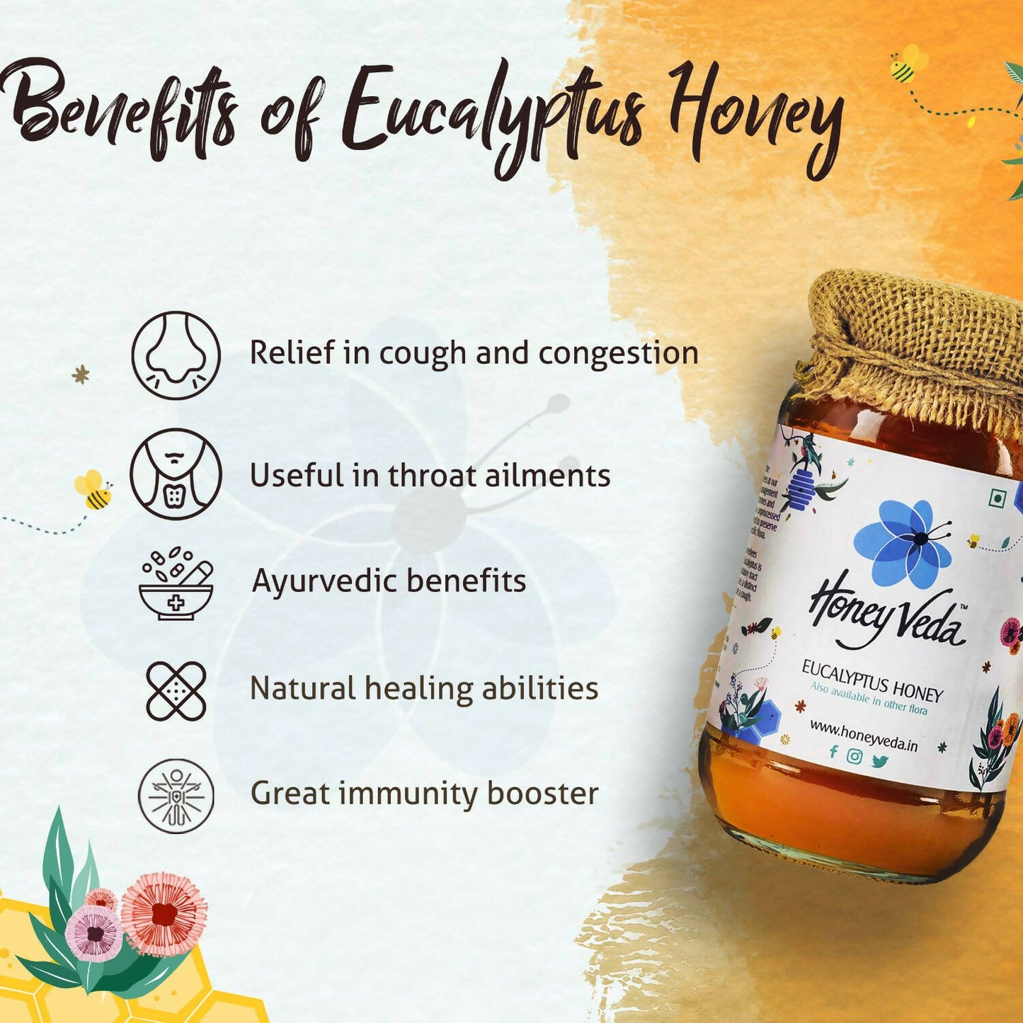 HoneyVeda Premium Raw Eucalyptus Honey
