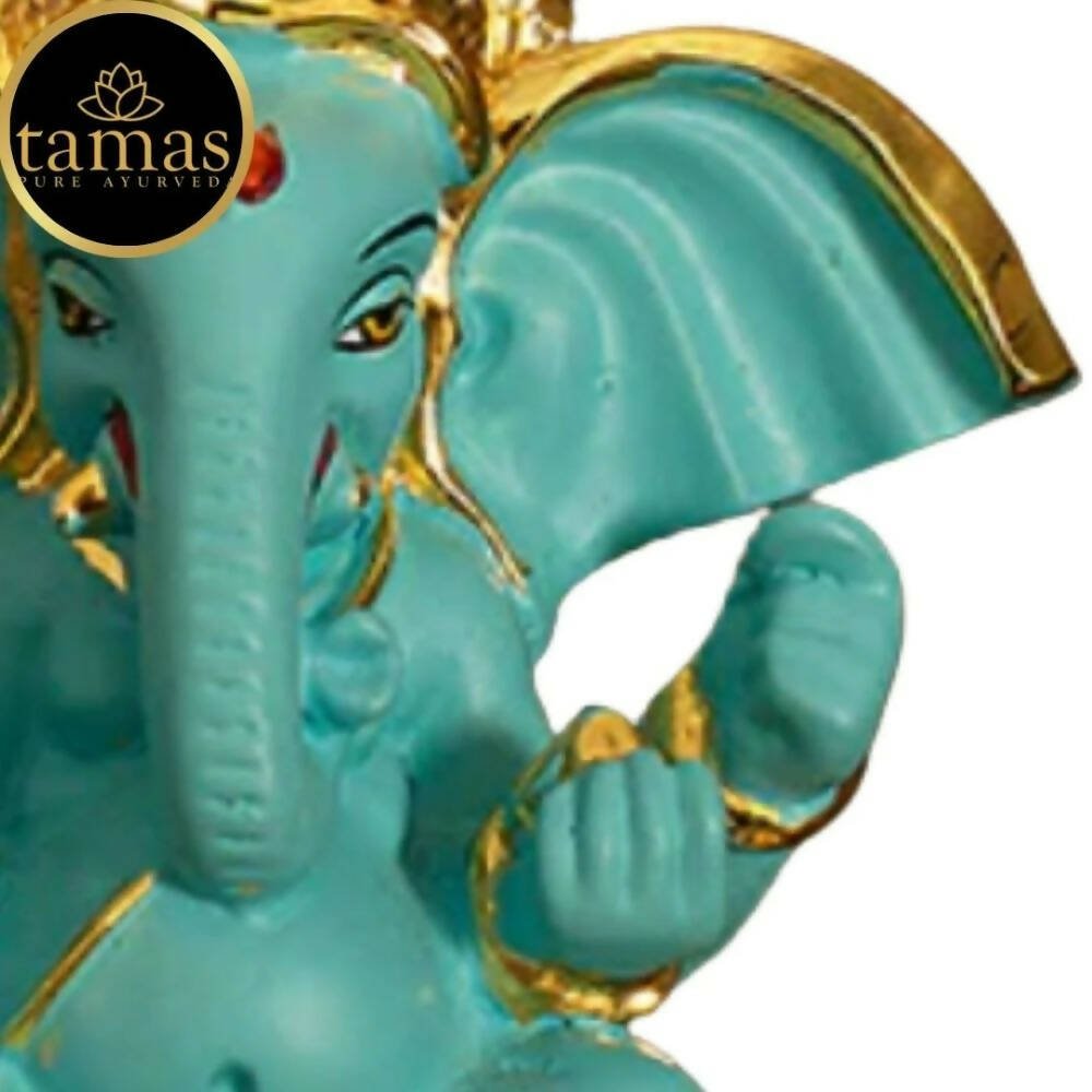 Tamas Gold - Polished Gaj Karna Ganesh Idol Flora Blue & Gold Color - Drmedicart