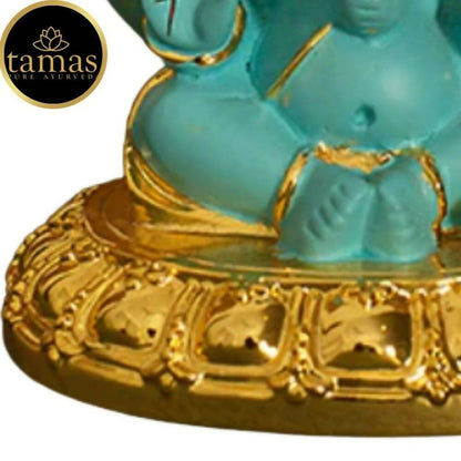 Tamas Gold - Polished Gaj Karna Ganesh Idol Flora Blue & Gold Color - Drmedicart