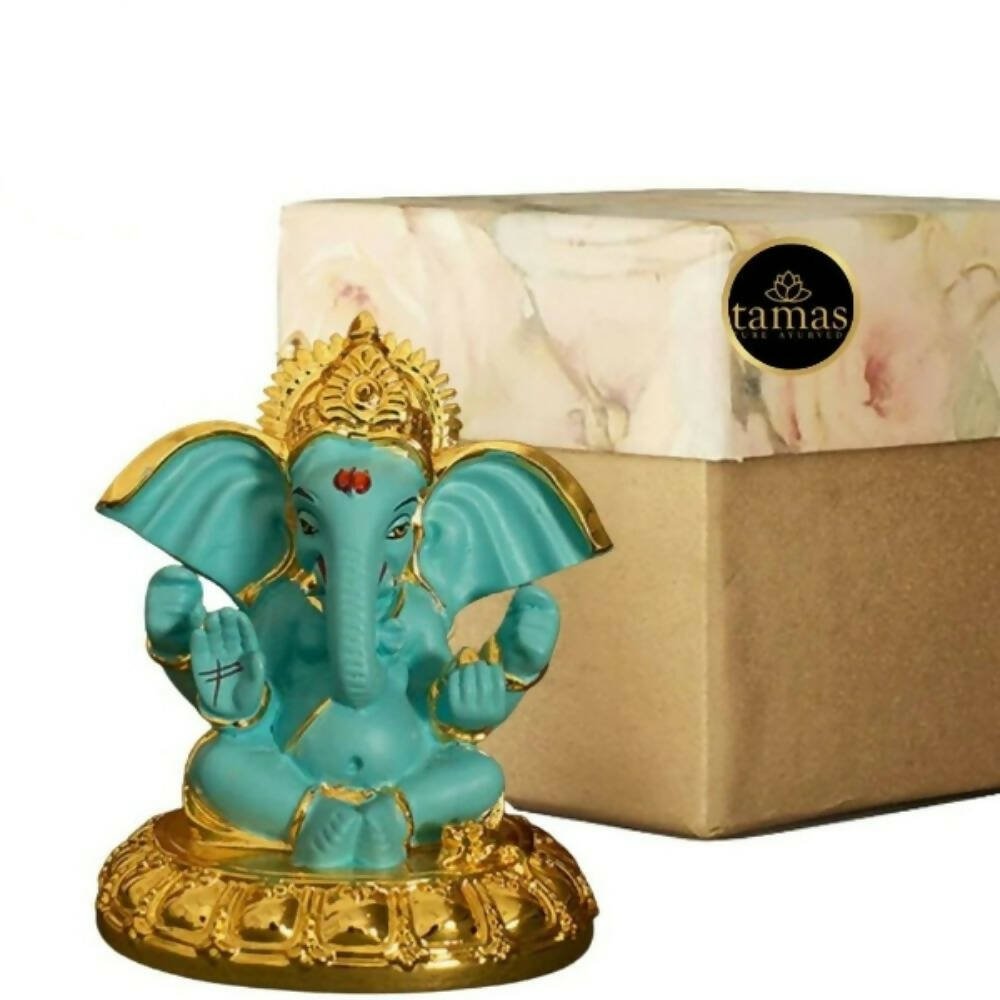Tamas Gold - Polished Gaj Karna Ganesh Idol Flora Blue & Gold Color - Drmedicart