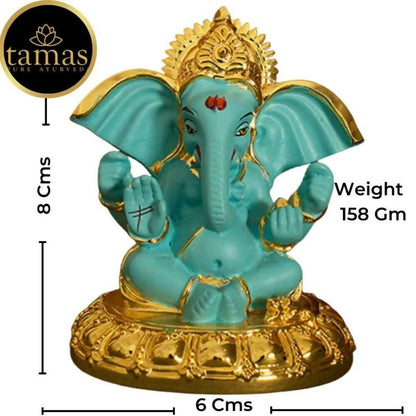 Tamas Gold - Polished Gaj Karna Ganesh Idol Flora Blue & Gold Color - Drmedicart