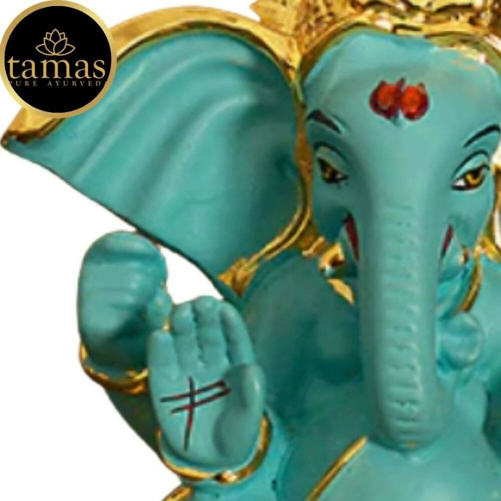 Tamas Gold - Polished Gaj Karna Ganesh Idol Flora Blue & Gold Color - Drmedicart