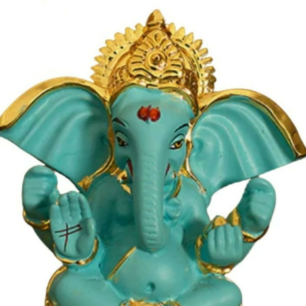 Tamas Gold - Polished Gaj Karna Ganesh Idol Flora Blue & Gold Color - Drmedicart