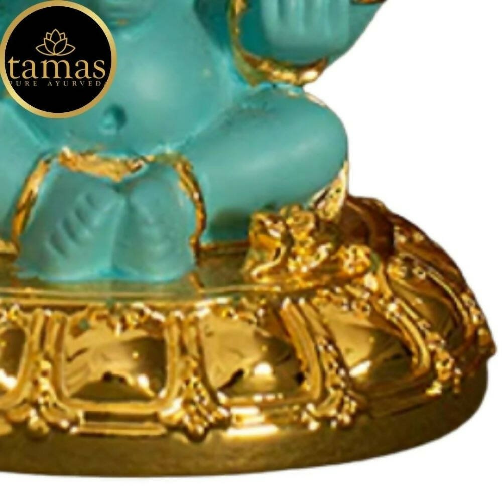 Tamas Gold - Polished Gaj Karna Ganesh Idol Flora Blue & Gold Color - Drmedicart