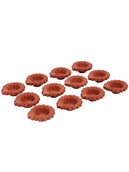Tied Ribbons Brown Set of 12 Handmade Clay Terracotta Diyas - Drmedicart