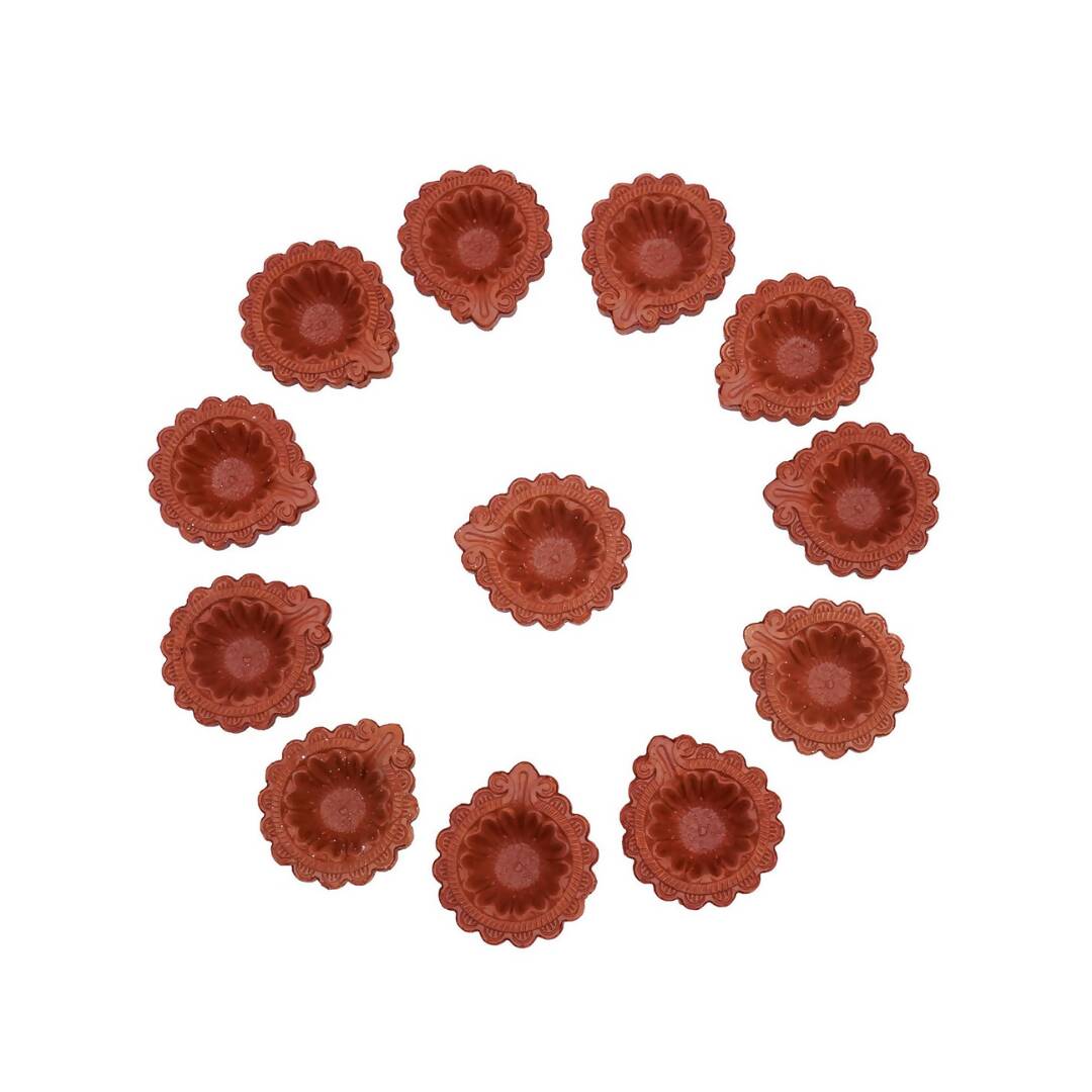 Tied Ribbons Brown Set of 12 Handmade Clay Terracotta Diyas - Drmedicart