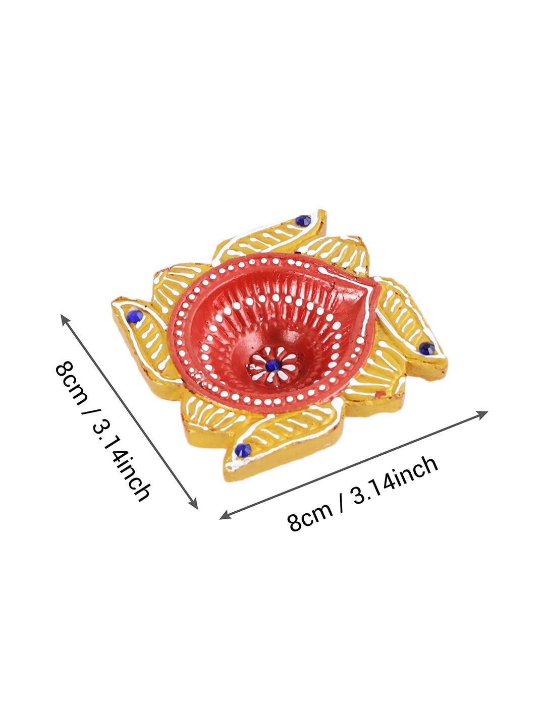 Tied Ribbons Set Of 4 Yellow & Red Printed Terracotta Diyas - Drmedicart