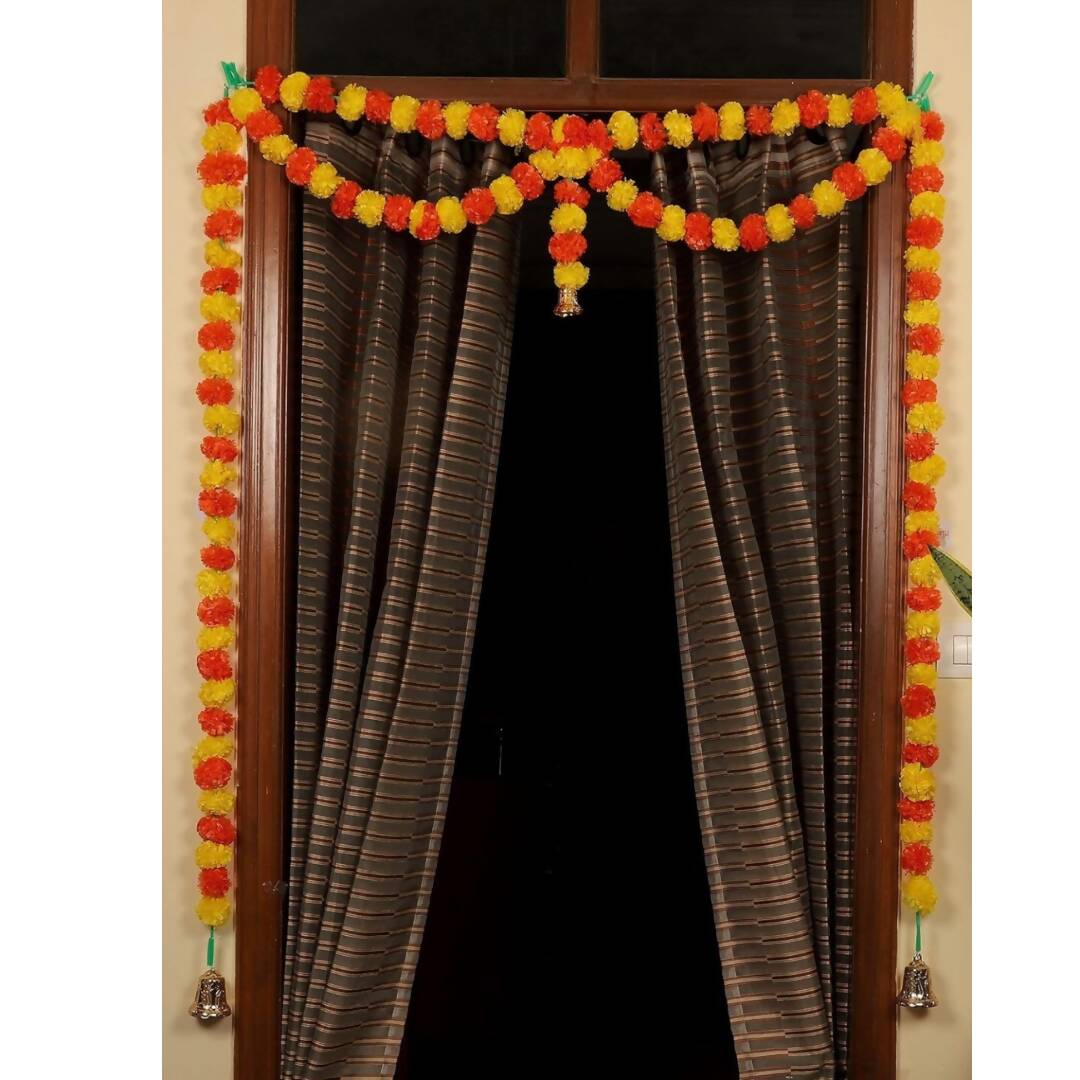 Tied Ribbons Yellow & Orange Door Hanging Garland Toran with Bells - Drmedicart