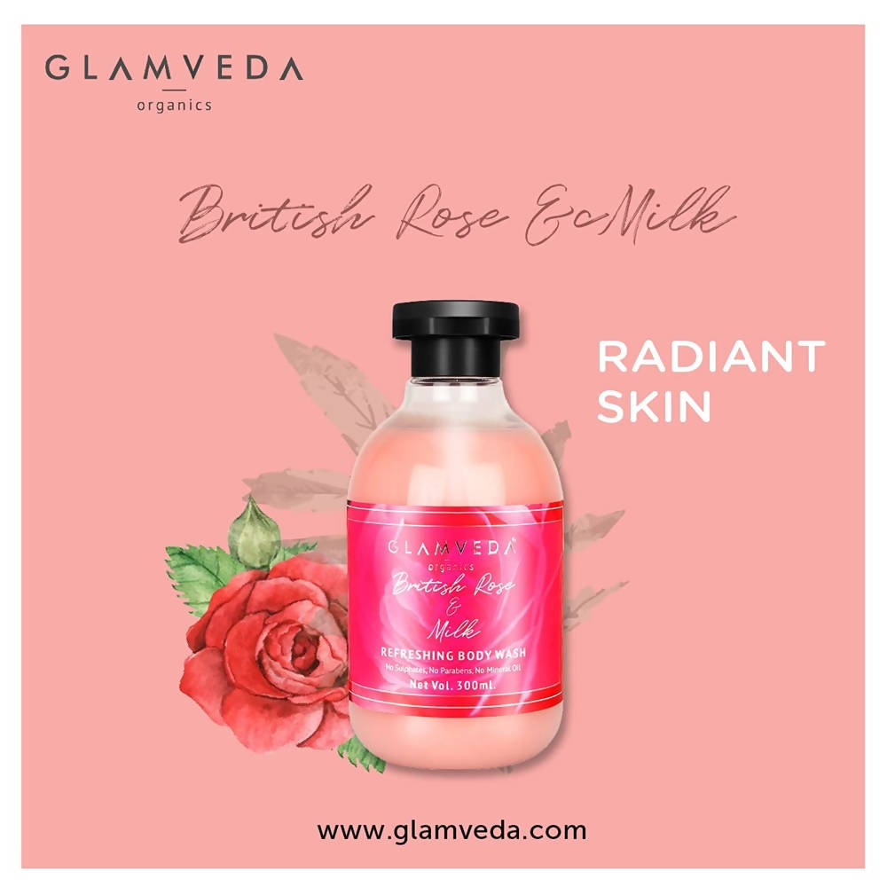 Glamveda British Rose & Milk Nourishing Body Wash & Lotion Combo Pack