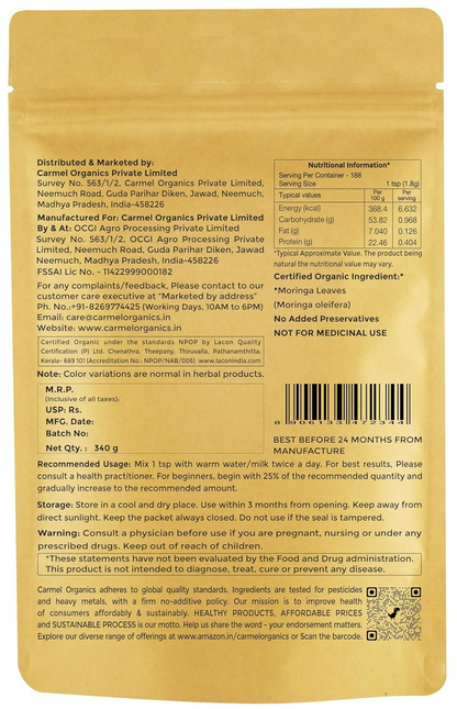 Carmel Organics Moringa Leaves Powder