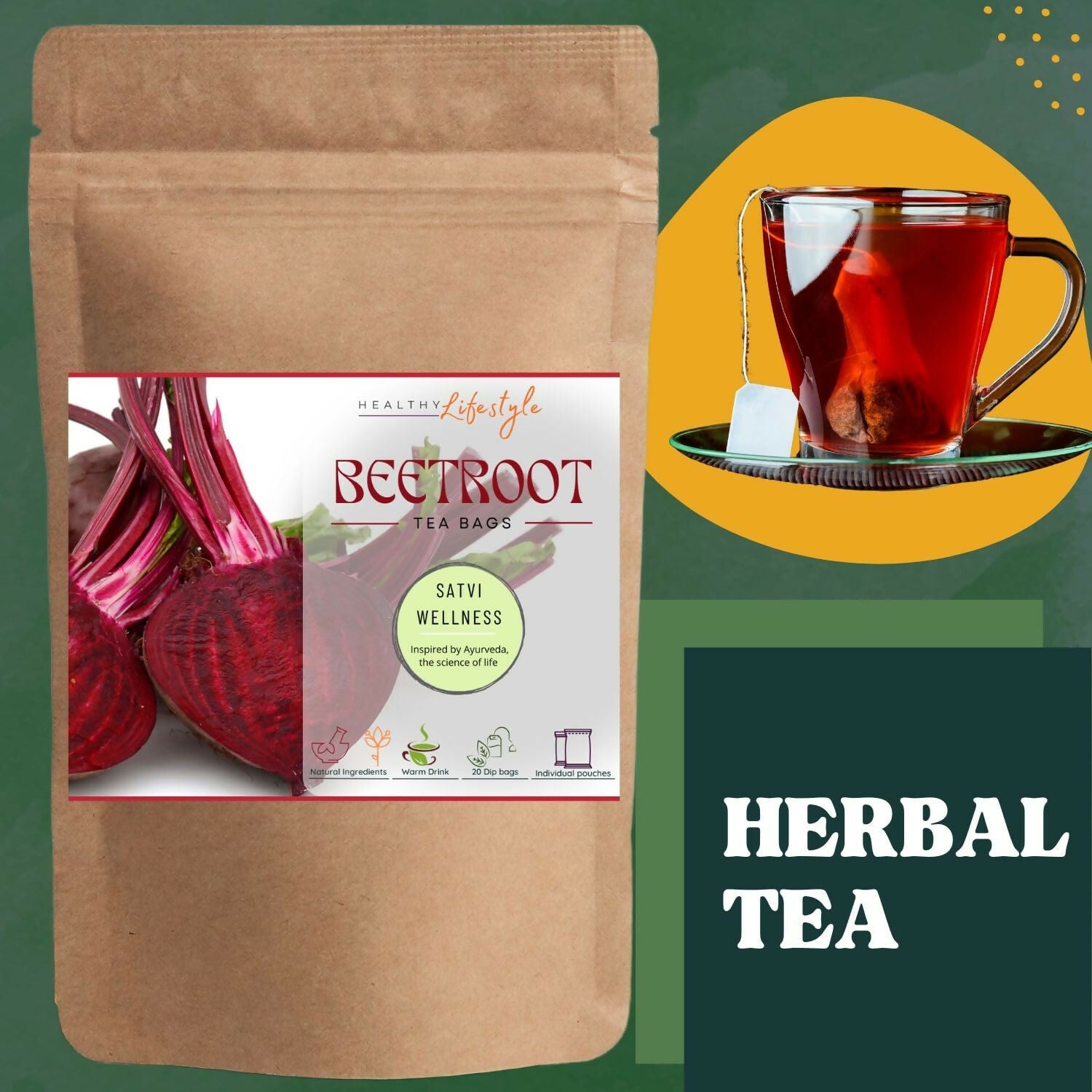 Satvi Wellness Beetroot Tea | Beetroot Tea Bags