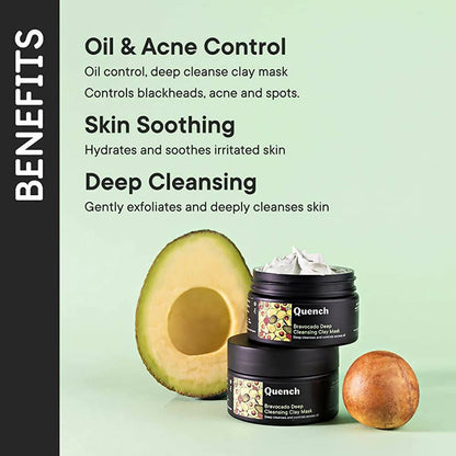 Quench Botanics Bravocado Deep Cleansing Clay Mask With Avocado, Rice Water & Pomegranate - Korean Skincare