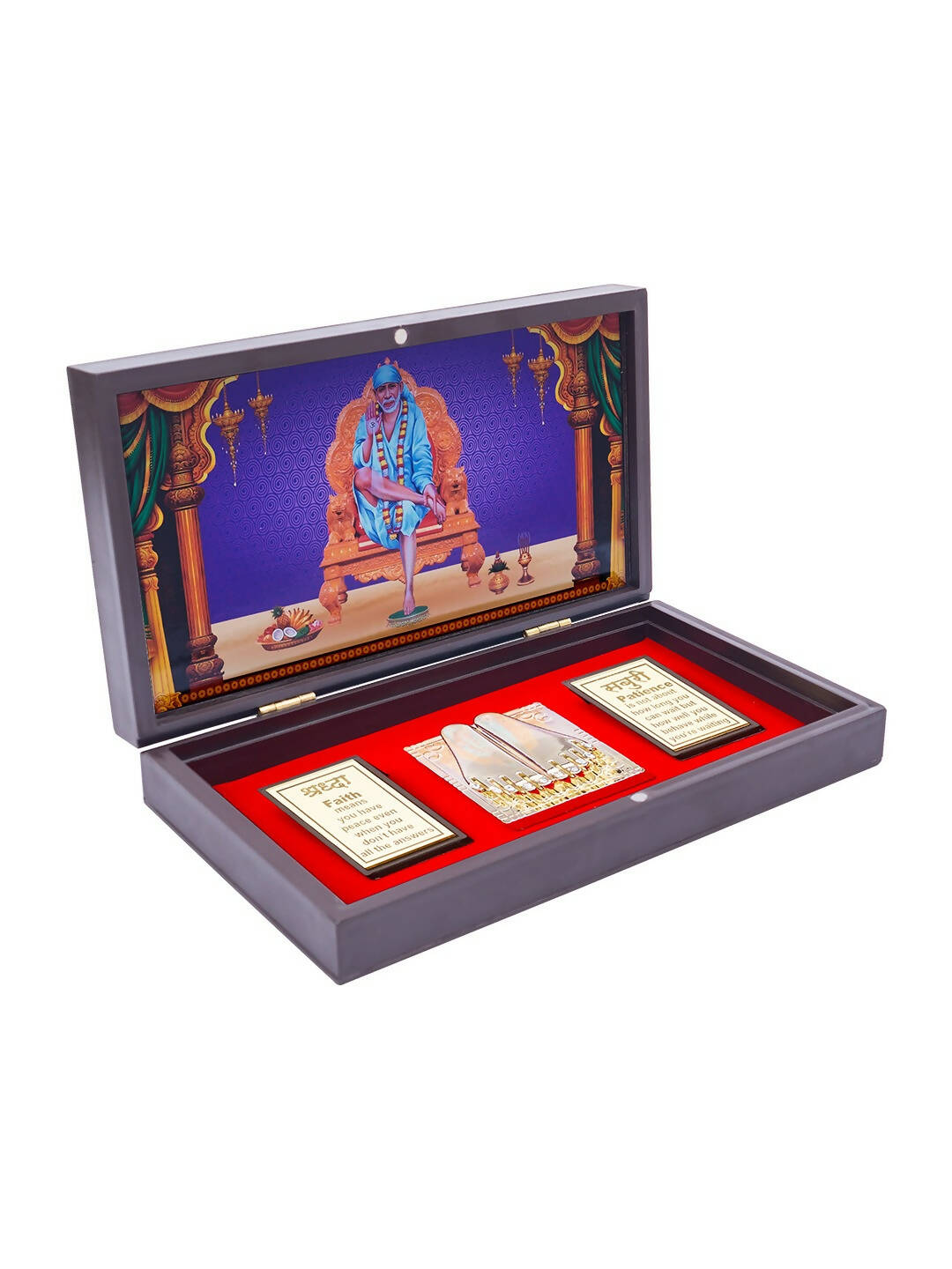 Golden Peacock Brown & Blue 24 CT Gold Foil Wooden Sri Sai Baba Pooja Box