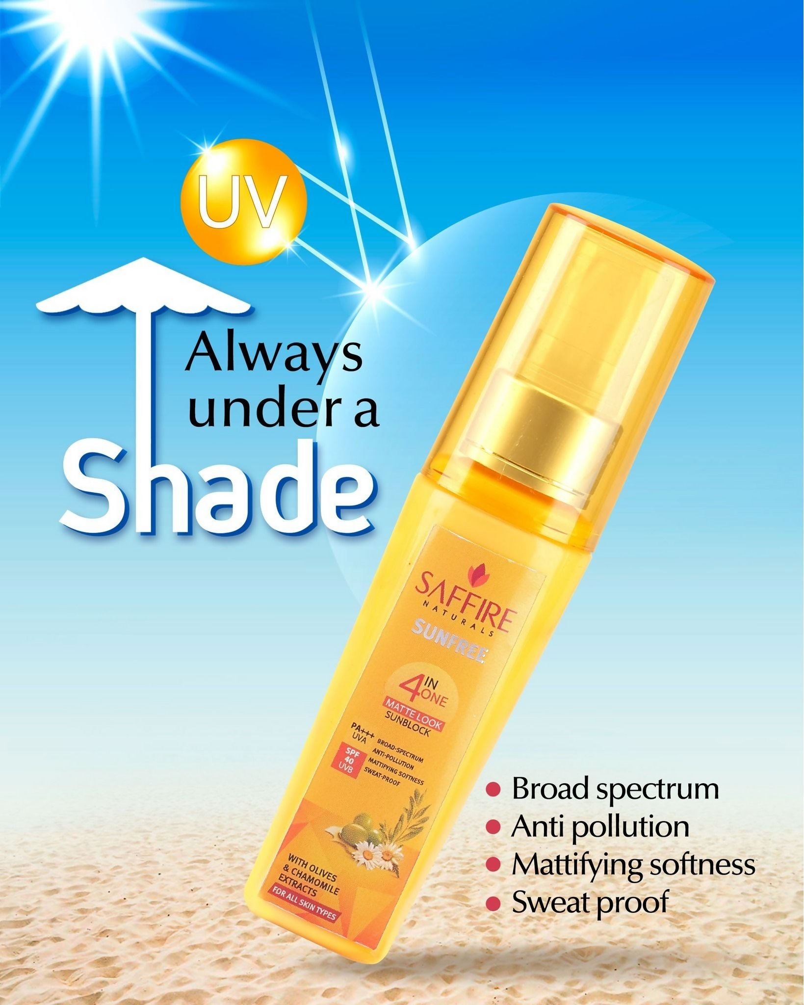 Saffire Naturals 4-In-One SunFree Matte Look SunBlock SPF 40