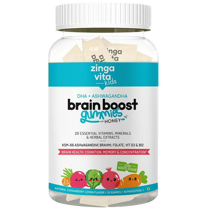 Zingavita DHA Brain Boost Gummies for Kids (2+ yrs) Strawberry Lemon Flavor - Drmedicart