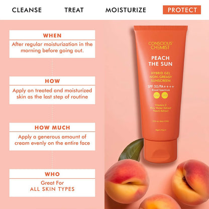 Conscious Chemist Peach The Sun Hybrid Gel Sunscreen SPF 50 PA ++++