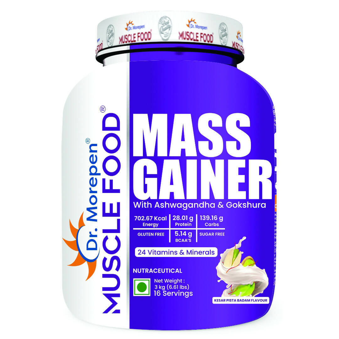 Dr. Morepen Muscle Food Mass Gainer with Ashwagandha & Gokshura - Kesar Pista Badam Flavour