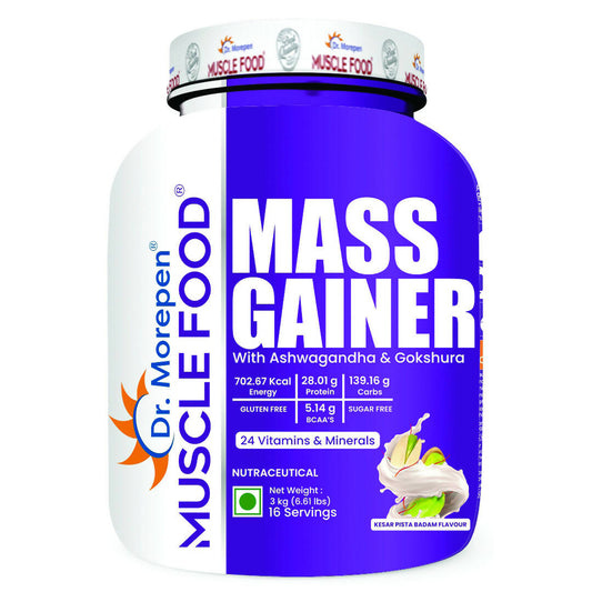Dr. Morepen Muscle Food Mass Gainer with Ashwagandha & Gokshura - Kesar Pista Badam Flavour