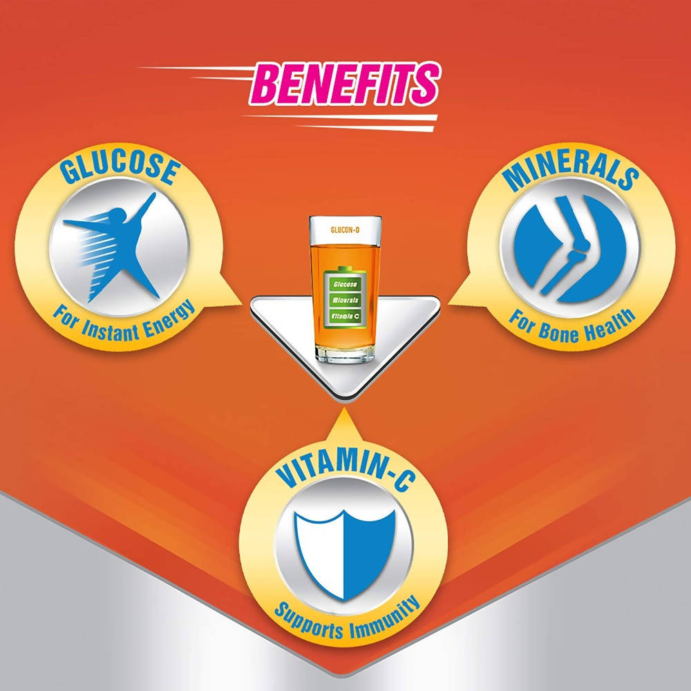 Glucon-D Instant Energy Health Drink - Tangy Orange | Tangy Orange Glucose Powder | Instant Energy & Immunity Recharge | With Vitamin C & Calcium