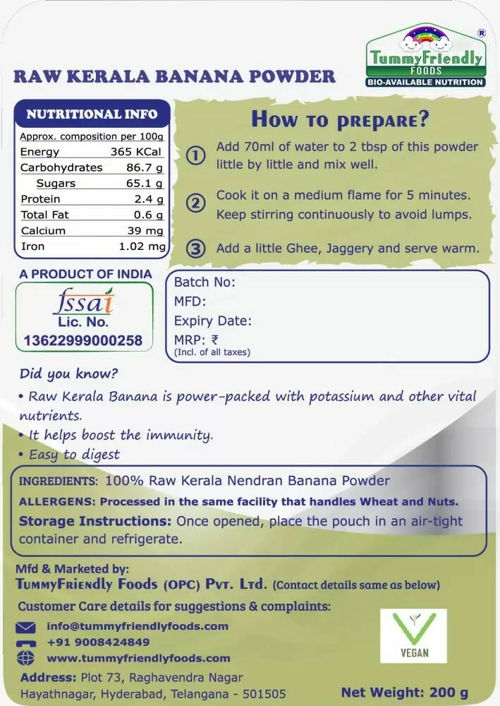 TummyFriendly Foods Natural Raw Kerala Banana Powder - Drmedicart