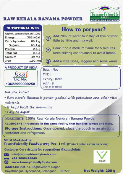 TummyFriendly Foods Natural Raw Kerala Banana Powder - Drmedicart