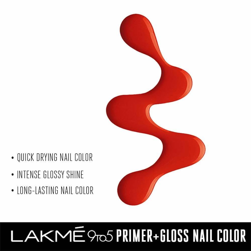 Lakme 9 To 5 Primer + Gloss Nail Colour - Cherry Red - Limited Time Offer