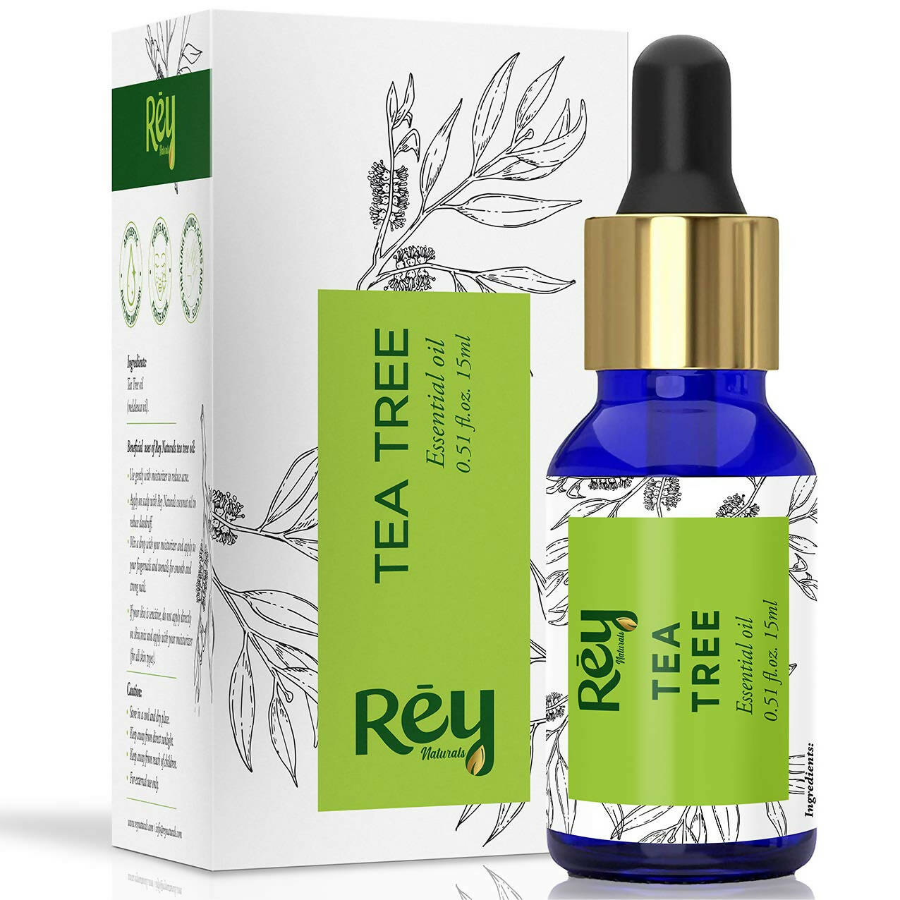 Rey Naturals Tea Tree Oil for Hair, Skin and Face Care