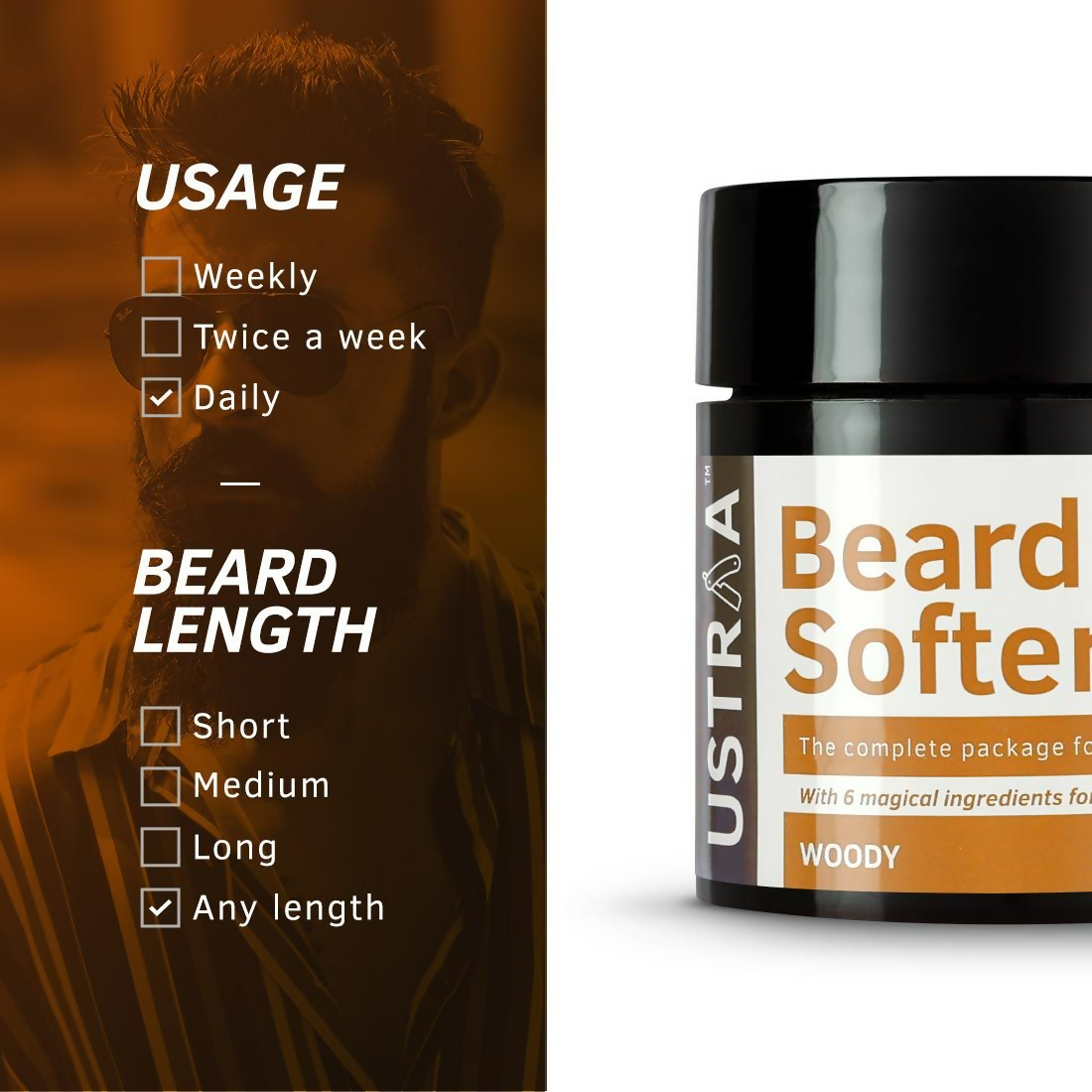 Ustraa Beard Softener Balm Woody - Softens & Nourishes Beard Long Lasting Moisturization