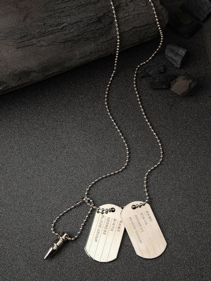 NVR Men Silver Plated Milletry Style Pendent With Chain