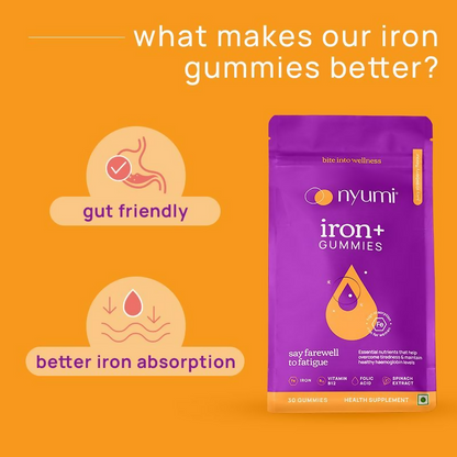 Nyumi IronGummies to Boost Energy & Reduce Fatigue - Zinc, Spinach Extract & Vitamin B12