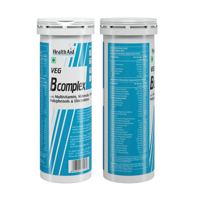 HealthAid Vegan B Complex with Multivitamins & Electrolytes Mango Flavour Effervescent Tablets
