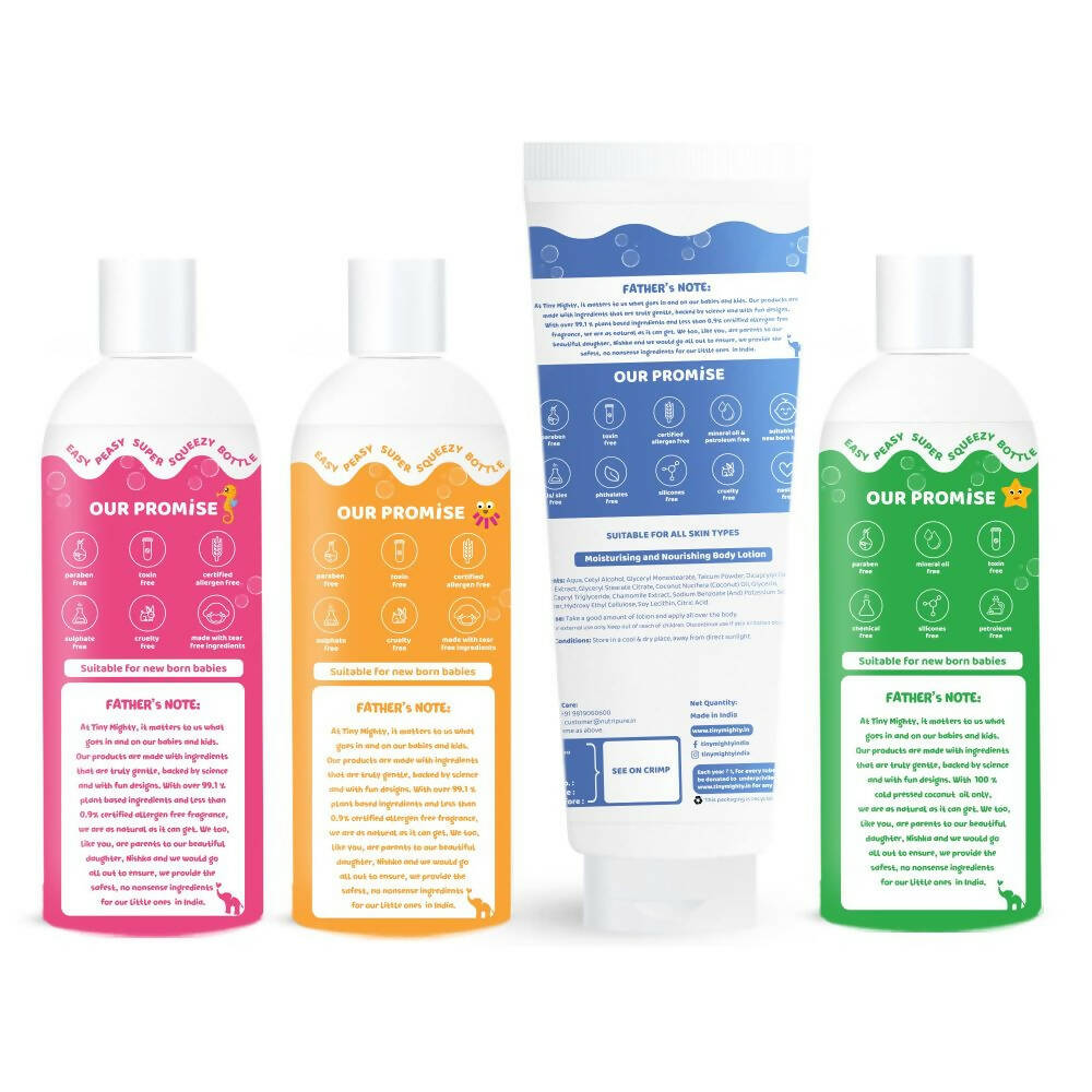 Tiny Mighty Baby Body Wash, Lotion, Shampoo And Massage Oil Combo - Drmedicart