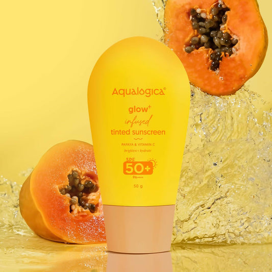 Buy Aqualogica Glow+ Infused Tinted Sunscreen With Papaya & Vitamin C, Protection Against Uva/B, For Glowing & Sun-Safe Skin from DrMediCart, Ship from India to USA