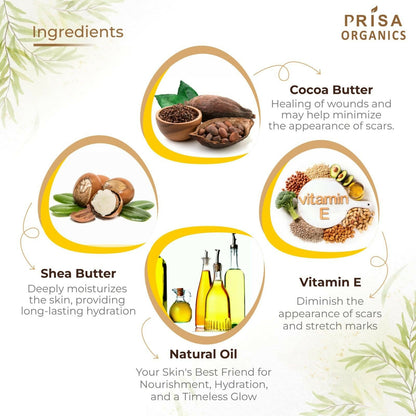 Prisa Organics Stretch Mark Removal Cream To Reduce Stretch Marks, Scars, Spots, Discolouration