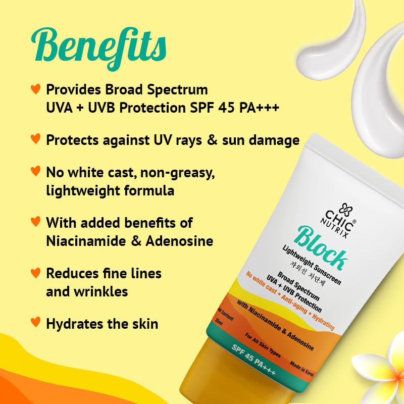 Chicnutrix Korean Skin Glow Protection Routine Combo - Chicnutrix Glow + Block Lightweight Sunscreen SPF 45 PA+++