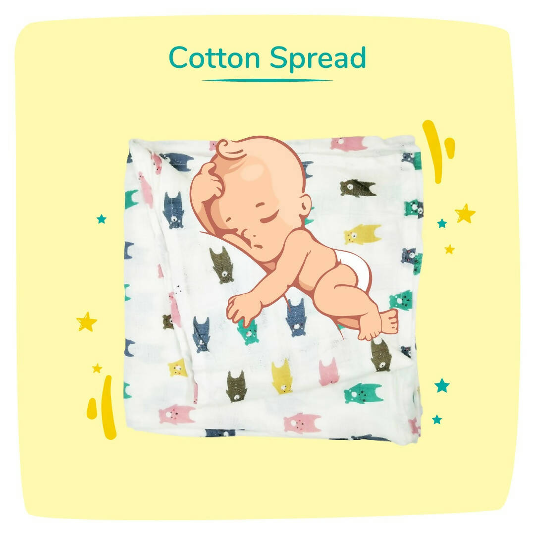 Kindermum Organic Cotton Muslin Swaddle Blanket 110 Cm X 110 Cm - Set Of 2 - Bear And Whale